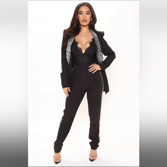 Razzle Dazzle Embellished Pant Set - Black